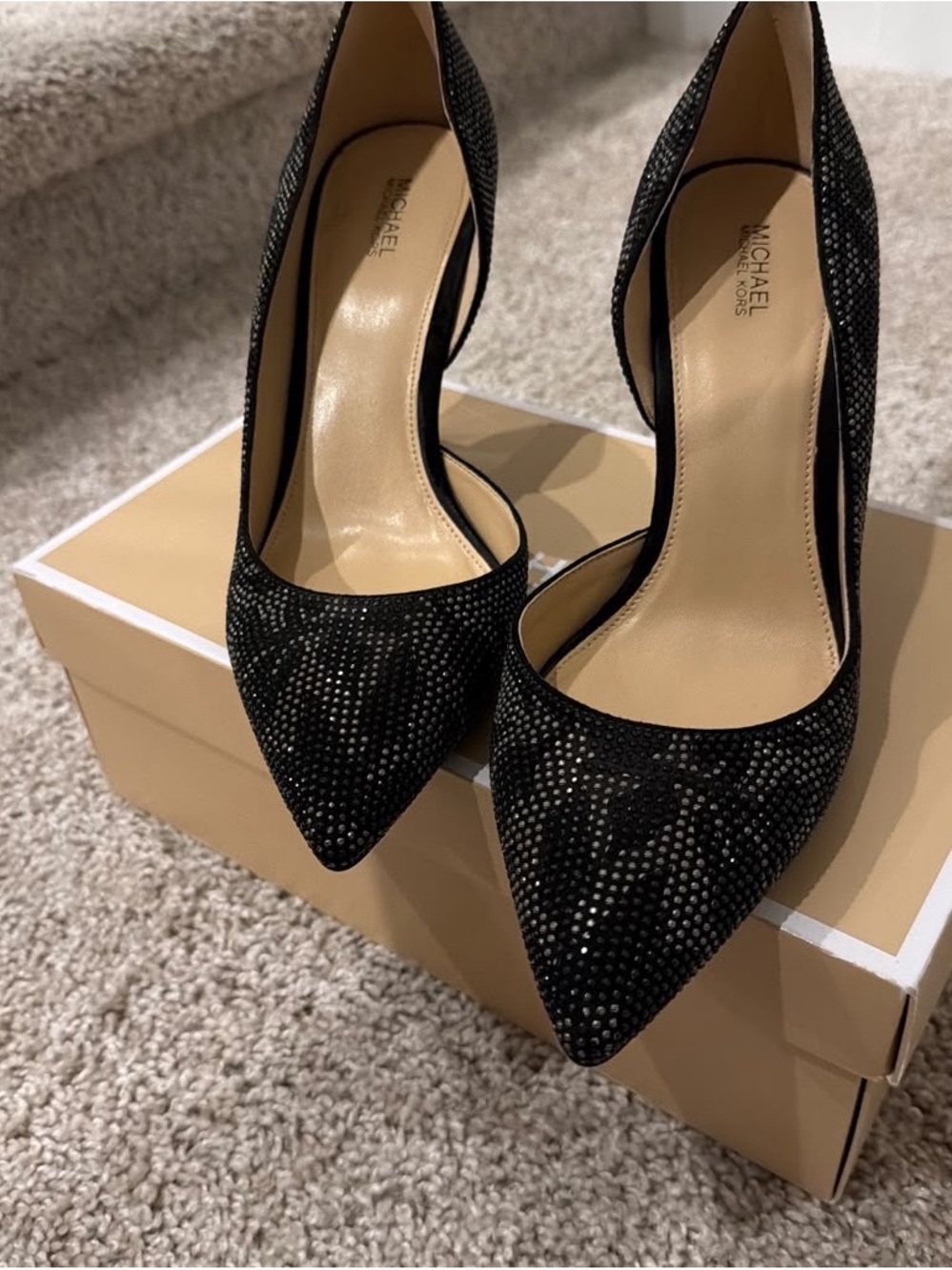 Michael Kors Black Crystal Embellished D'Orsay Pointed Pumps